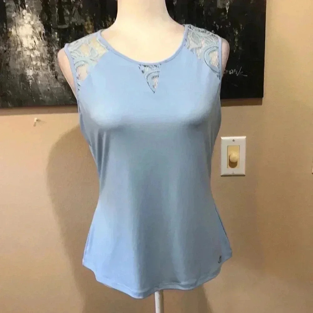 Calvin Klein Sleeveless Blue Blouse with lace detailing -Size Medium